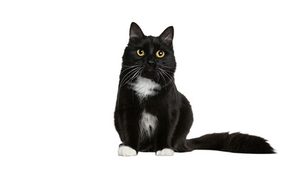 Majestic Black and White Cat Sitting Elegantly Against a white Background a Perfect Pet Portrait