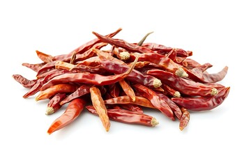 red hot chili pile of dried chili pepper seeds, isolated on a clean white background