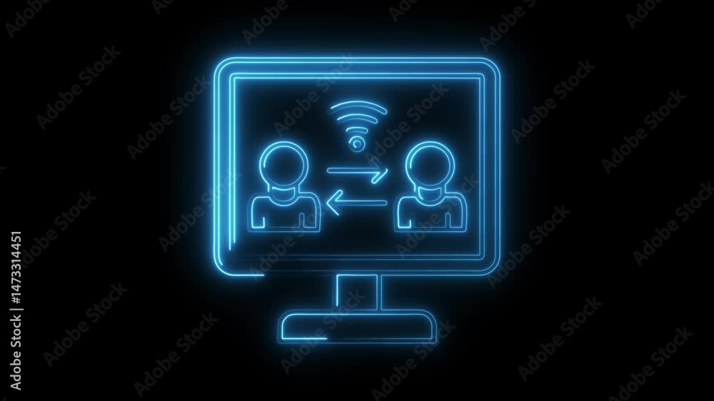 Aufkleber glowing neon computer screen displaying online communication between two people over internet wifi