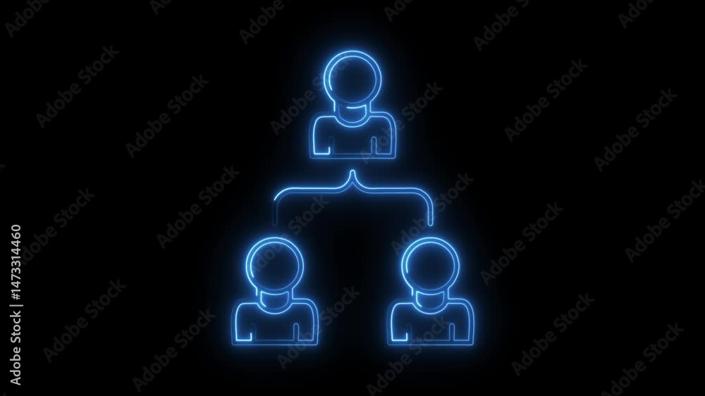 Poster glowing neon organizational chart animation on black background for business presentations and tutor