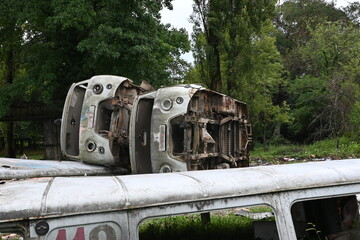 Utopian ruins abandoned ambulance Soviet vehicle