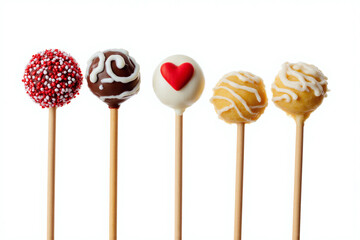 row of chocolate covered cake pops on a stick
