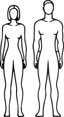 Black and white gendered silhouettes – male and female body forms for fitness modeling, medical diagrams, and fashion art.

