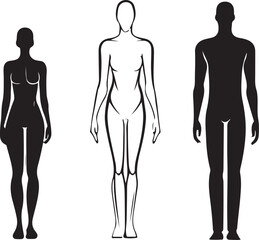 Artistic black and white human figure drawings &ndash; male/female silhouettes for educational, fashion, and health contexts.

