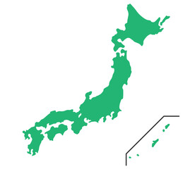 Silhouette Map of Japan in Green （日本地図のシルエット 緑色）