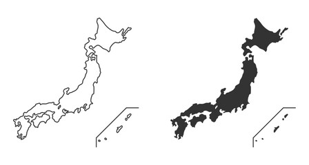 Japan Map Set in Monochrome – Line and Silhouette Styles