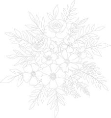 Wallpaper represents the arrangement of flowers in a bouquet of outline patterns for vector cards and brochures