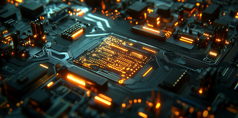 Obraz premium Digital map of the world on a circuit board, global network and connectivity concept