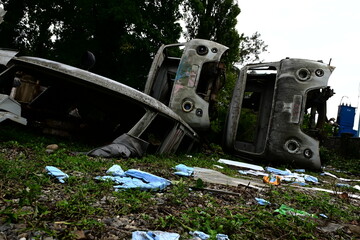 Utopian ruins abandoned ambulance Soviet vehicle