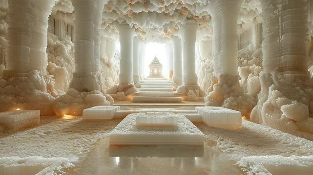 White sculpted columns interior grand hall footage