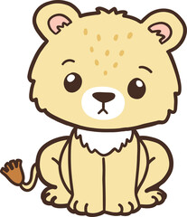 Hand Drawn Lion Cub Cartoon, Minimal Lion Baby Line Art Doodle