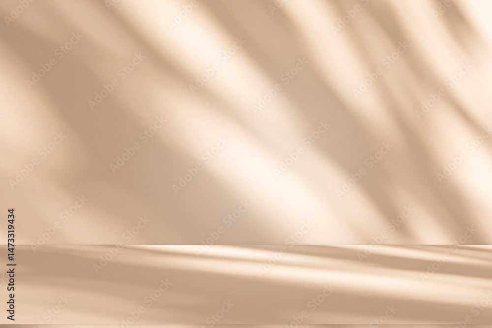 Aufkleber wall interior background, studio and backdrops show products. with leaf shadow from window color bei