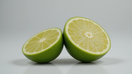 Freshly Sliced Green Limes Halved Displaying Juicy Interior on a Minimalist Background