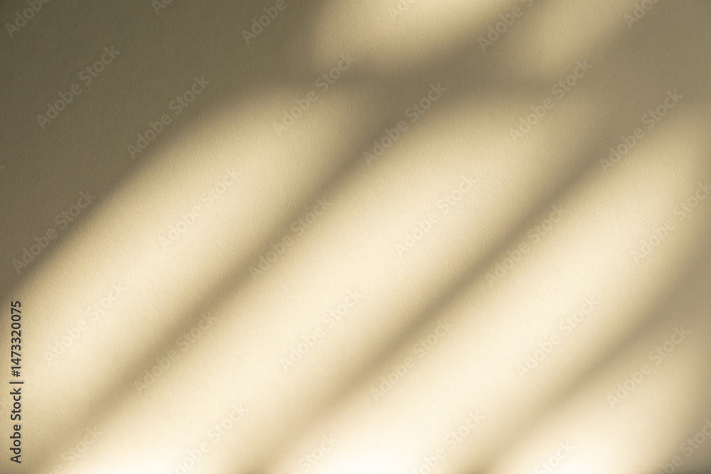 Poster Wall interior background, studio and backdrops show products. with leaf shadow from window color beige and white. background for text insertion and presentation of product