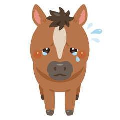 正面から見た泣くウマのイラスト