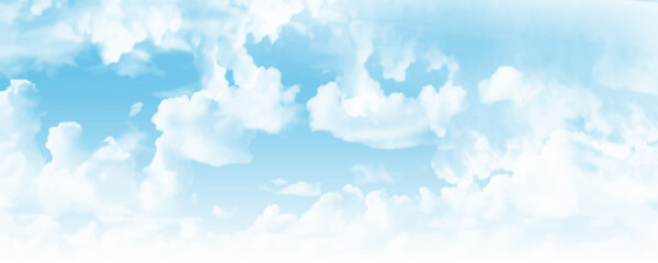 Fantastic soft white clouds against blue sky. Summer blue sky image. Vector illustration.