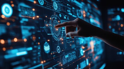 working hands of controller with data base from Scada system on computer screen.	
