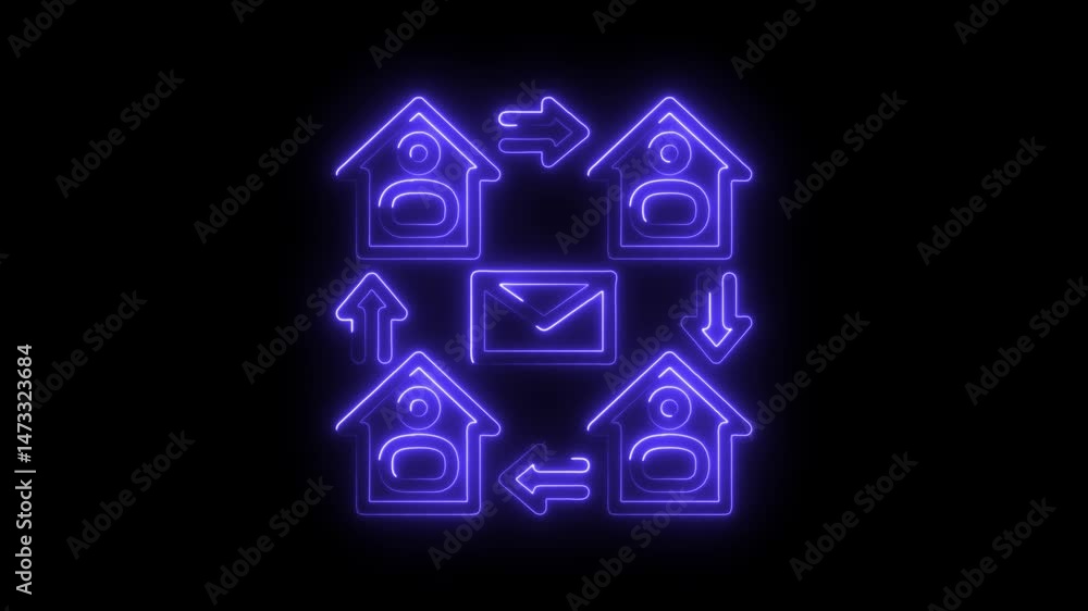 Poster neon style home network with email communication technology in a digital internet connection