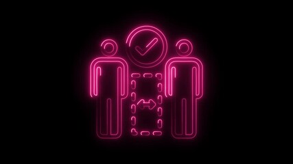 Neon business team member exchange and successful teamwork transition on isolated background