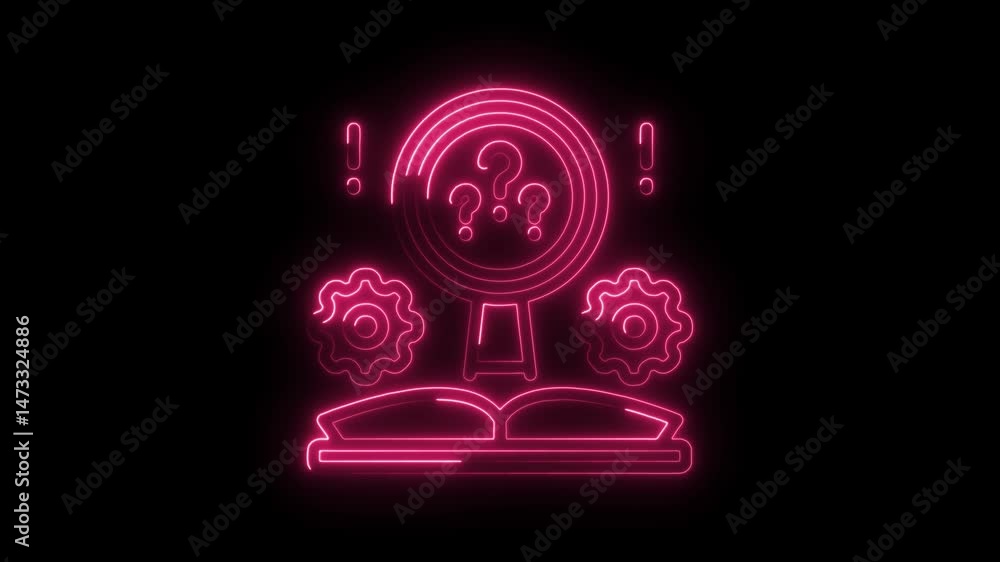 Poster pink neon learning and problem solving concept animation on black background animated icon of educat