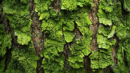 Lush green moss on bark texture