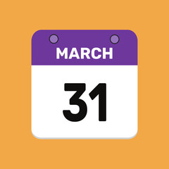 Calendar march 31 date icon vector calendar design and year illustration