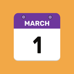 Calendar march 1 date icon vector calendar design and year illustration