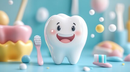 Smiling tooth with toothbrush