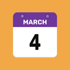 Calendar march 4 date icon vector calendar design and year illustration