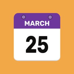 Calendar march 25 date icon vector calendar design and year illustration