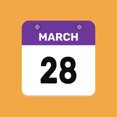 Calendar march 28 date icon vector calendar design and year illustration