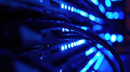 Server racks glowing blue