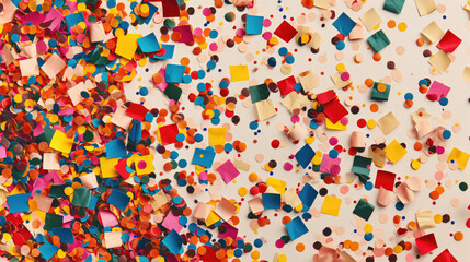 Colorful confetti scattered on a light background