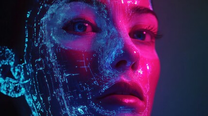 Woman's face with digital overlay