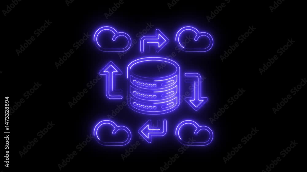 Aufkleber neon data transfer illustration between cloud and database server concept