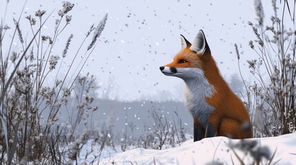 Winter Fox in Snowy Landscape