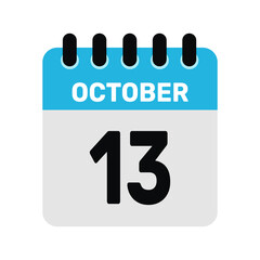 october 13 calendar icon Vector page month design