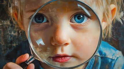 Child looking through magnifying glass