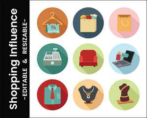 Flat Vector Icons Set Representing Online And Offline Shopping Different Commerce And Retail Elements