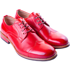 Red Leather Shoes Mens Formal Shoes Wingtip Oxford Shoes Polished Footwear Classic Dress Shoes Stylish Footwear isolated on transparent background