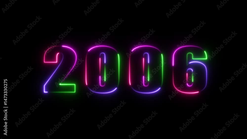 Poster 2006 neon line text animated. abstract neon text animation ,four neon color glowing neon number text