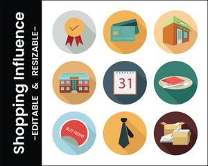 Shopping And Ecommerce Icons Set Flat Design Style Quality Badge Hotel Calendar Credit Cards Shop Tie Food Deliveries And Cardboard Boxes