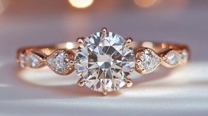 Fototapeta premium Elegant diamond ring with rose gold band