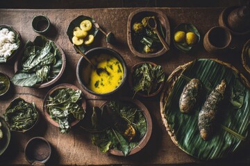 Fototapeta premium Colorful cuisine on rustic table