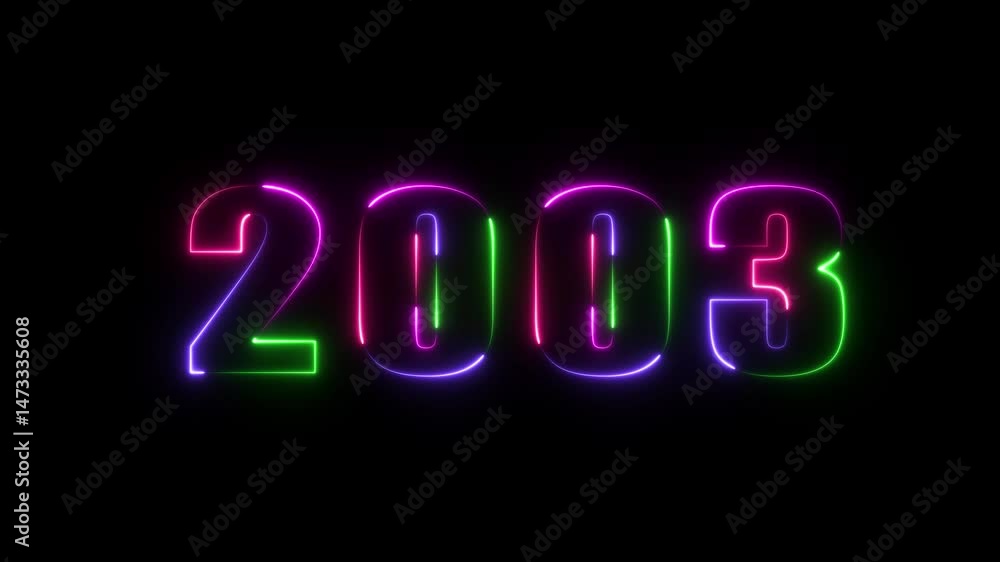 Poster 2003 neon line text animated. abstract 2003 neon text animation ,four neon color glowing neon number
