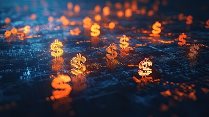 Visualizing Financial Growth with Ascending Dollar Symbols in a Bright World