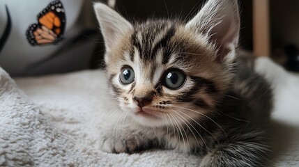 Fototapeta premium A kitten with a butterfly on its nose