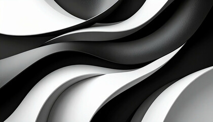 Flowing, curved shapes alternate in stark black and white in an abstract, modern composition