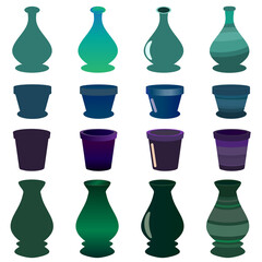 Set of icons of various pots