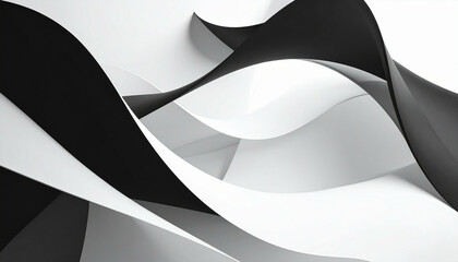 Abstract composition featuring layered, flowing shapes in a monochrome color palette
